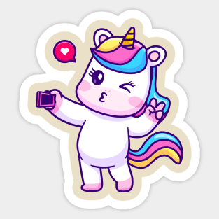 Cute Unicorn Selfie With Phone Cartoon Sticker